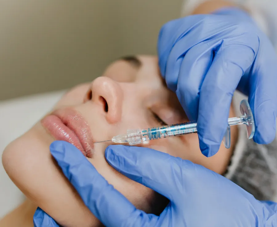 closeup portrait injection lips pretty woman during botox procedures salon professional work rejuvenation modern medicine making beauty healthcare